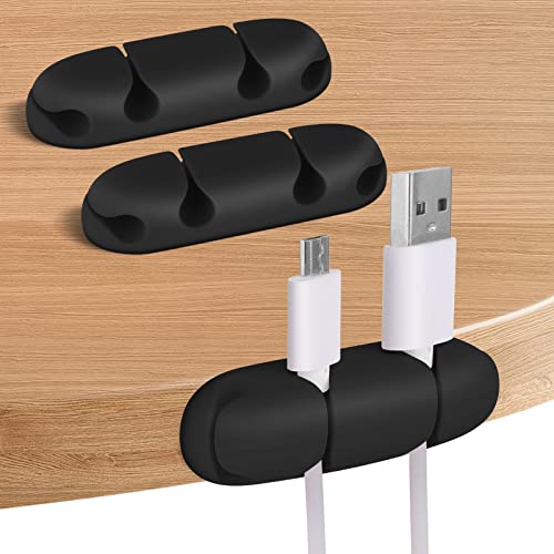 WLLHYF Cable Clips 3PCS Cord Wire Organizer Cable Management Holders 4 Hole Silicone Cable Harness USB Charging Accessory Cable Holder for Office and Home Desk (Black) - color: Black