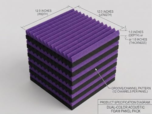96 Pack Black/purple 12 "X 12 "X1" Acoustic Panels Studio Soundproofing Foam Wedge Tiles (Accompanied By Double-Sided Adhesive Tape) - color: Black/purple