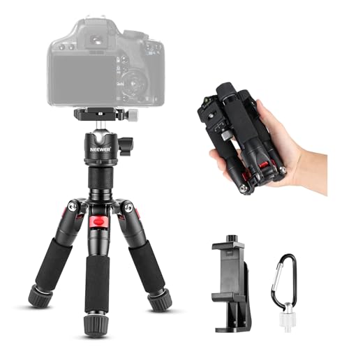 NEEWER Mini Desk Camera Tripod with Cell Phone Holder Compatible with iPhone for Video Recording Filming, 20"/50cm Small Portable DSLR Camcorder Webcam Stand, 360° Ball Head 1/4" QR Plate, TP-AAM521