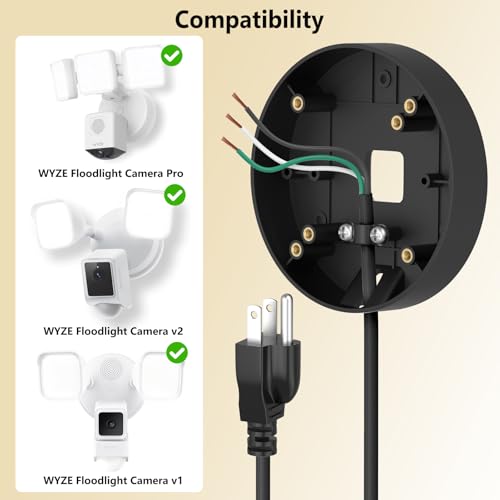 2in1 Power Adapter and Floodlight Cam Plug-in Mount Compatible with Wyze Floodlight Cameras v2/Pro/v1, Electrical Box with 20ft Weather-Resistant Outdoor Charging Cable, No Junction Box Required-Black - color: Black