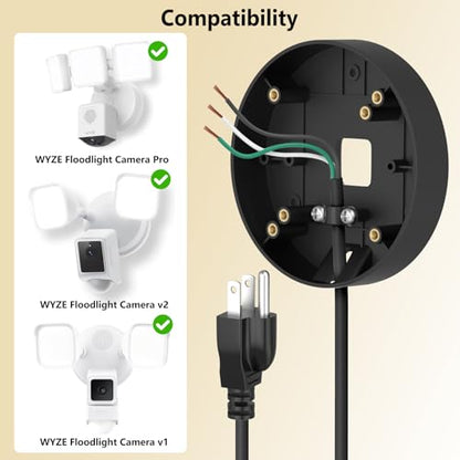 2in1 Power Adapter and Floodlight Cam Plug-in Mount Compatible with Wyze Floodlight Cameras v2/Pro/v1, Electrical Box with 20ft Weather-Resistant Outdoor Charging Cable, No Junction Box Required-Black - color: Black