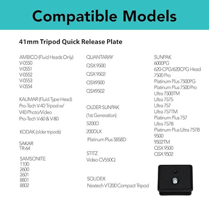 Foto&Tech 2 Pcs 41mm Tripod Quick Release Plate, Camera Mounting Adapter, Replacement Parts for Tripod for Smsnte 1100 2601, Qntray Tripod Mount 1 5/8, Ambco V-0552 V-0554, Snpak 7500 Pro 7500tm 7575i - size: 41mm