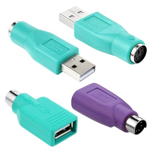4PCS PS/2 to USB & USB to PS/2 Adapter Combo, 2 Types PS2 t o U SB A Male Female Converter for Keyboard Mouse Replacement PS-2 Jack Adapter for Desktop PC Laptop Notebook (Green & Purple)