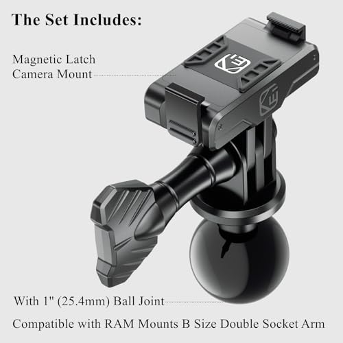Kewig Magnetic Quick-Release Adapter Camera Mount with 1'' Ball for DJI | for DJI Osmo 360 / Action 3 / 4 / 5 Pro Action Camera, for RAM Mounts B Size 1 Inch Ball Double Socket Arm (X1+R15)