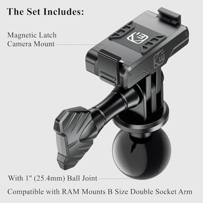 Kewig Magnetic Quick-Release Adapter Camera Mount with 1'' Ball for DJI | for DJI Osmo 360 / Action 3 / 4 / 5 Pro Action Camera, for RAM Mounts B Size 1 Inch Ball Double Socket Arm (X1+R15)