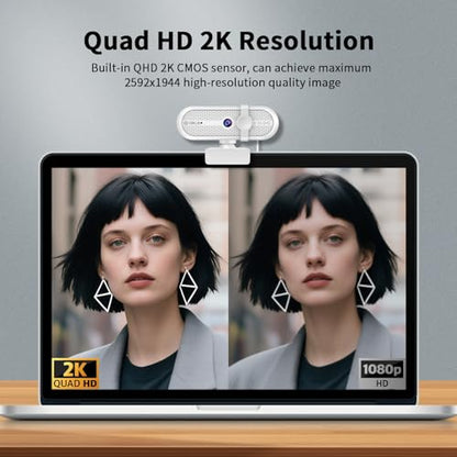TOALLIN 2K Webcam for PC, 5MP, Built-in Mic, 90° Wide Angle Webcam with Tripod and Privacy Cover, USB Computer Camera for Laptop, Live-Streaming, Gaming, Online Meetings, Video Calls - style: 2K Webcam with Tripod
