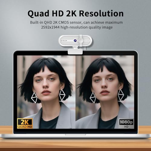 TOALLIN 2K Webcam for PC, 5MP, Built-in Mic, 90° Wide Angle Webcam with Tripod and Privacy Cover, USB Computer Camera for Laptop, Live-Streaming, Gaming, Online Meetings, Video Calls - style: 2K Webcam with Tripod