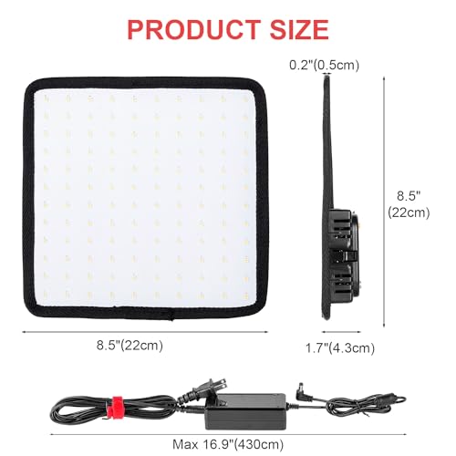 Fomito Foldable Flexible LED Video Light Panel, Dimmable On-Camera Soft Lighting,5600K CRI95, Splash-Proof for Studio Photography, Video Recording, Live Streaming, RX-8Ts Kit - size: 5600K