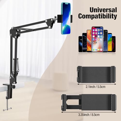 Overhead Phone Mount with USB LED Light, Adjustable Articulating Arm & 360° Rotatable Phone Holder, Flexible Stand for Live Streaming, Video Recording, Drawing, Cooking - size: 7.9-inch LED light