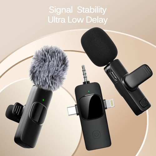 Professional Wireless Lavalier Lapel Microphone for iPhone, iPad, Mini Video Recording Mic for Interview Video Podcast Vlog YouTube & Livestream, Noise Reduction, Plug & Play (3-IN-1 All Devices) - style: 3-IN-1 All Devices