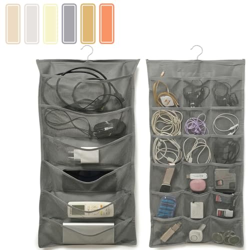 IXIGER Hanging Cord Organizer Bag - 24Grid Electronics Organizer with Label | Wall Mount Cable Pouch Storage, Cable Organzier for Chargers, USB Cables, Power Banks, Traveler Tech Accessories Gift