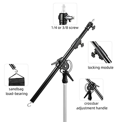 Soonpho Photography Extension Boom Arm for Light Stand/C-Stand,2.3ft to 4.9ft Ajustable Crossbar Holding Arm with 1/4" to 3/8" Screw