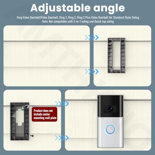 AMTHKNO Video Doorbell Vinyl Siding Mounting/Adapter Angle Adjustment Plate W/Hardware, for Ring Video Door-Bell/VideoD-oorbell, R ing 2, R ing 3, Ring 3 Plus Video Doorbell fit Standard Style Siding