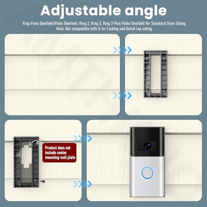 AMTHKNO Video Doorbell Vinyl Siding Mounting/Adapter Angle Adjustment Plate W/Hardware, for Ring Video Door-Bell/VideoD-oorbell, R ing 2, R ing 3, Ring 3 Plus Video Doorbell fit Standard Style Siding