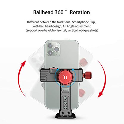 Cell Phone Tripod Mount, ULANZI ST-14 Smartphone Tripod Mount Adapter Aluminum with Cold Shoe, 360° Cell Phone Stand Holder Clamp for iPhone17 16 15 14 13 12 11 Max Pro iPhone X XR Xs 6 7 Plus