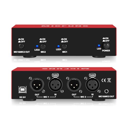 MC new 2 Channel 48V Phantom Power Supply with 3.5mm Audio Cable to Connect Audio Interface for Condenser Microphone Music Recording Equipment (MC2-new red)