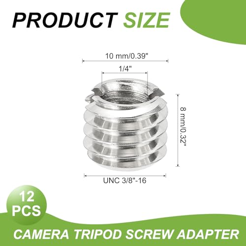 PATIKIL 1/4" Female to 3/8" Male Convert Screw Adapters, 12 Pcs Tripod Thread Adapter Mount for Camera Monopod Video DSLR SLR Mic Stand, Silver