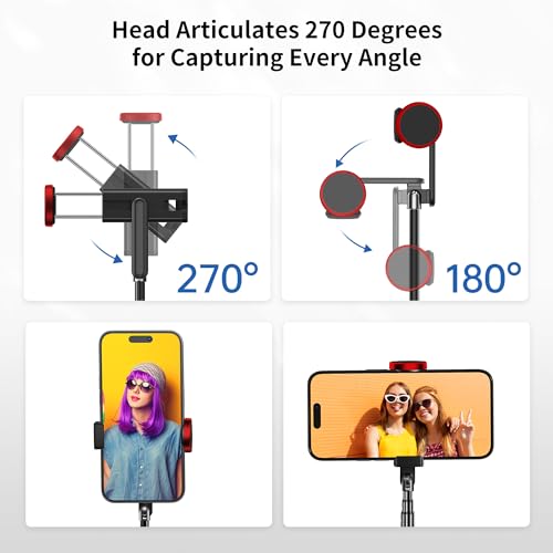 ATUMTEK Selfie Stick Tripod, 3-in-1 Extendable Aluminum Phone Tripod with Detachable Bluetooth Remote, Compatible with iPhone 17/16/15/14/13/12/11/11 Pro/XS Max/XR and Samsung Smartphones, Red - color: Red