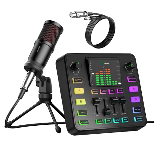 Podcast Equipment Bundle, Audio Mixer with Dynamic Microphone for PC, Gaming Equipment Set for Podcast Recording, Changer Voice/Denoise/Reverb/Bluetooth,Live Streaming, Video Vocals（Phone/PS5) - color: Matte Black