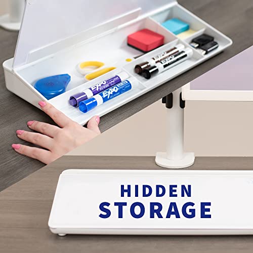 VIVO Glass 16 x 7 inch Dry Erase Board with Storage, Desktop Whiteboard Organizer with Hidden Compartments and Device Slot, DESK-WB16A - color: White