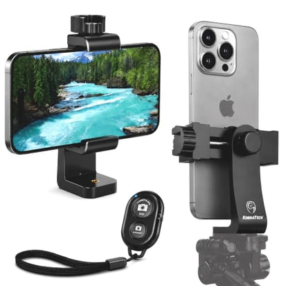 KobraTech iPhone Tripod Mount Adapter - Fits Any Smartphone - Includes Bluetooth Remote Shutter - UniMount 360 Universal Phone Holder for Tripod - size: Standard
