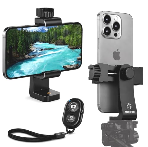 KobraTech iPhone Tripod Mount Adapter - Fits Any Smartphone - Includes Bluetooth Remote Shutter - UniMount 360 Universal Phone Holder for Tripod - size: Standard