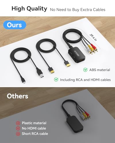 RCA to HDMI Adapter, AV to HDMI 3RCA CVBs Composite Video Audio Converter Adapter for TV Stick/Roku/Apple TV/PC/Laptop/Xbox/HDTV/DVD (with hdmi Cable & USB Cable) - color: Black-male
