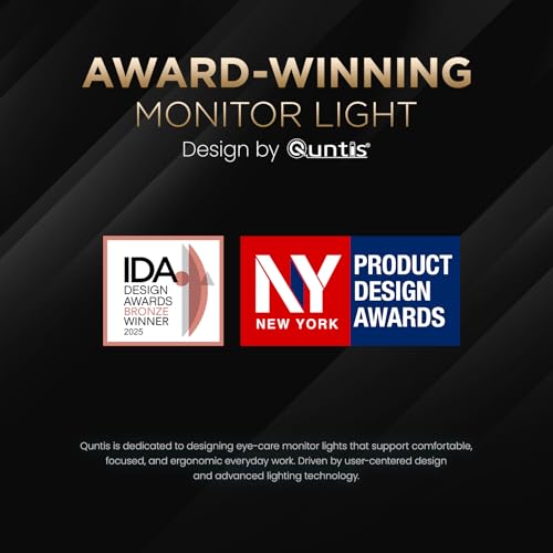 Quntis Monitor Light Bar Pro White, Eye-Care No Glare USB Computer Lamp, Stepless Dimming & Auto-Dimming Brightness, Dual Control, Modern Aesthetic Space Saving Desk Accessories Office Gaming Reading - style: ‎ScreenLinear Pro White