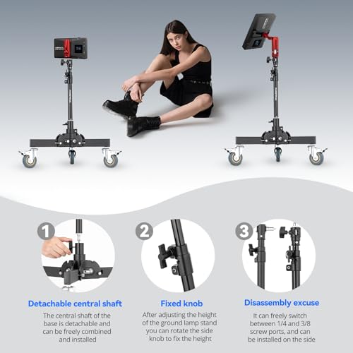 AMBITFUL Heavy Duty Light Stand with Casters, 21-31.9" Photography Tripod Stand with Adjustable Height -Foldable Design & 3 Locking Casters for Studio/Low-Angle Shooting, Softboxes & Studio Lights