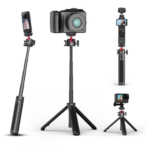 ULANZI MT-16 Extendable Mini Camera Tripod, 4 Levels Adjustment 360° Ball Head Cold Shoe Lightweight Portable Vlog Travel Selfie Stick Handle Grip Desktop Webcam Tripod for DSLR Action Camera