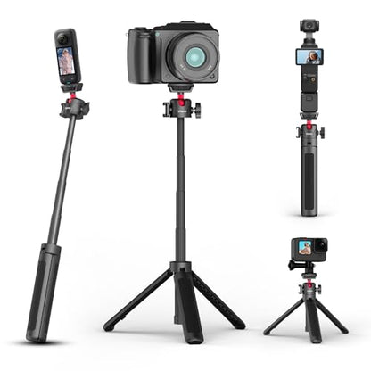 ULANZI MT-16 Extendable Mini Camera Tripod, 4 Levels Adjustment 360° Ball Head Cold Shoe Lightweight Portable Vlog Travel Selfie Stick Handle Grip Desktop Webcam Tripod for DSLR Action Camera