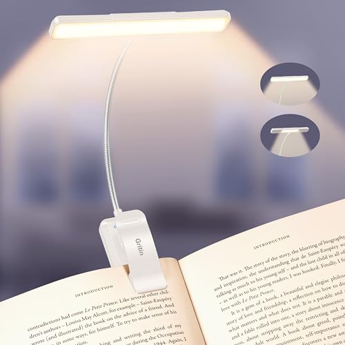 Gritin 2026 Gen 2 Book Light for Reading- 32 Eye Caring Full Spectrum LED | 5 Colors & 5 Brightness, Adjustable Wide/Narrow Beam, Upgrade 1500mAh Long-Lasting Rechargeable Clip on Light-White - color: White