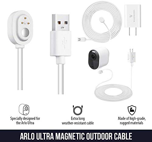 16ft/4.8m Weatherproof Outdoor Charging Cable w/Quick Charge Adapter Compatible with Arlo Ultra/Ultra 2/Pro 3/Pro 4/Pro 5s (2 Pack, White) – NOT Compatible with Arlo Pro (6th Gen)/Essential Spotlight - size: 2 Pack, 16ft