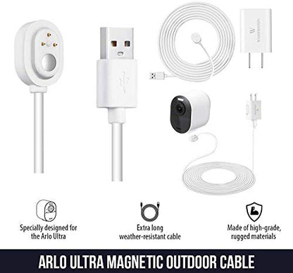 16ft/4.8m Weatherproof Outdoor Charging Cable w/Quick Charge Adapter Compatible with Arlo Ultra/Ultra 2/Pro 3/Pro 4/Pro 5s (2 Pack, White) – NOT Compatible with Arlo Pro (6th Gen)/Essential Spotlight - size: 2 Pack, 16ft
