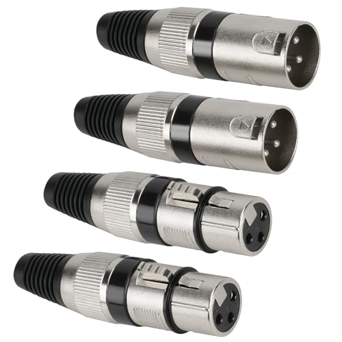 (4 Pack) 3-Pin XLR Cable Connector, Zinc Alloy Shell (2 Male & 2 Female) Solder Type Microphone Line Snake Plug Adapter, Mic Audio Socket for High Conductivity and Ultra-Low Noise - style: 2 Pairs