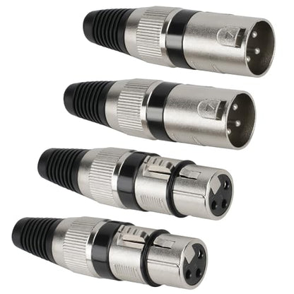 (4 Pack) 3-Pin XLR Cable Connector, Zinc Alloy Shell (2 Male & 2 Female) Solder Type Microphone Line Snake Plug Adapter, Mic Audio Socket for High Conductivity and Ultra-Low Noise - style: 2 Pairs