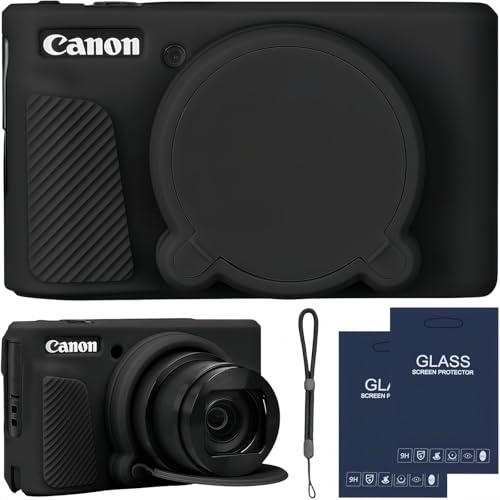 Camera Case for Canon PowerShot SX740/ SX730 Digital Camera,SX740 HS Case, Soft Silicone Protective Case Removable Lens Cover,Comes with 2 Screen Protectors and 1 Wrist Strap. (Black) - color: Black