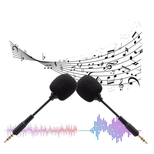 TEHAUX 2pcs Mini Noise-reducing Condenser Microphone for Phone Tablet Laptop, Flexible Gooseneck Design, Black, Plug-and-Play for Live Streaming and Video Recording