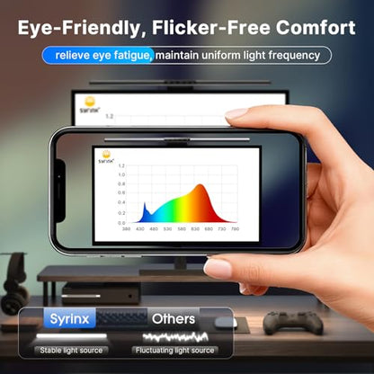 Syrinx 16.7" Computer Monitor Light Bar with Ambient Backlight, USB Reading LED Lamp, Screen Monitor Lamp, Touch + Gesture Control, Dimmable Desk Light, Eye-Caring, No Screen Glare for (Basic) - style: Minimalist