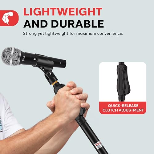 Pyle Universal Microphone Stand - M-6 Mic Mount Holder and Height Adjustable from 27.5” to 57.5” Inch High w/ Compact Round Base Plate - Quick Setting Lock-Tight Knob Lightweight and Reliable PMKS40 - color: Charcoal