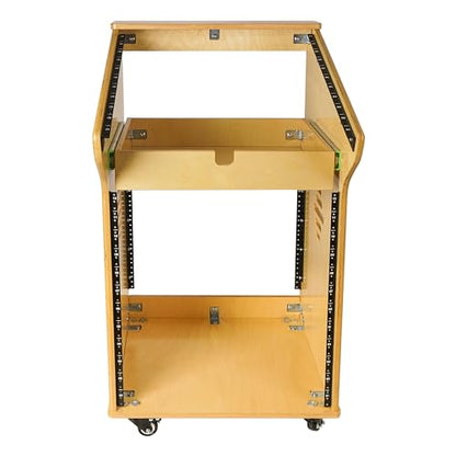 Sound Town DIY Solid Baltic Birch Plywood Recording Studio Rack, Audio Equipment Rack with 11U Slant Mixer Top,12U Front, 2U Drawer, Rubber Feet, Casters, Golden Oak (SDRK-M11X12) - size: 12U,Golden Oak