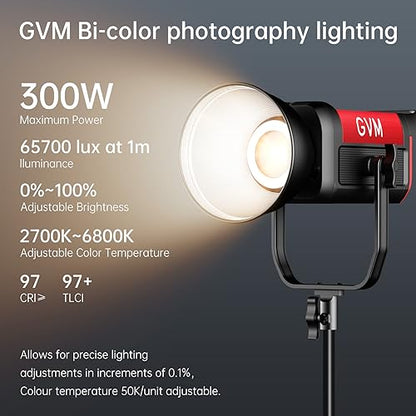 GVM Video Lighting 300W Bi-Color Studio Lights kit with Bowens Mount Softbox and Stand CCT 2700K~6800K CRI 97+ Continuous Lighting for Photography - color: photography lighting
