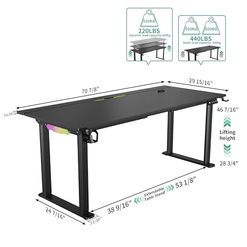 JWX 4 Legs Standing Desk with Dual Motor, Flip-up Cable Management Design with Acrylic Led Light - size: Flip Up -Black