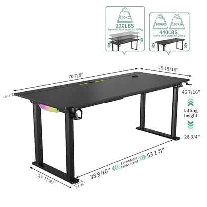 JWX 4 Legs Standing Desk with Dual Motor, Flip-up Cable Management Design with Acrylic Led Light - size: Flip Up -Black