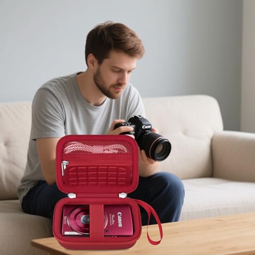 Elonbo Carrying Case for Canon PowerShot ELPH 360 HS A/ 360 HS/ 360/ IXY 650 Digital Camera, Canon PowerShot ELPH 330/190/160/115/130/110 Camera Hard Travel Bag, Mesh Pocket fits Battery Cable, Red - color: Red