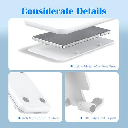 Cell Phone Stand, Adjustable Angle and Height Cell Phone Holder for Desk, Foldable and Portable, Anti-Slip Silicone Pad, Compatible with All Mobile Phones and 4-8 Inch Devices, White - color: White