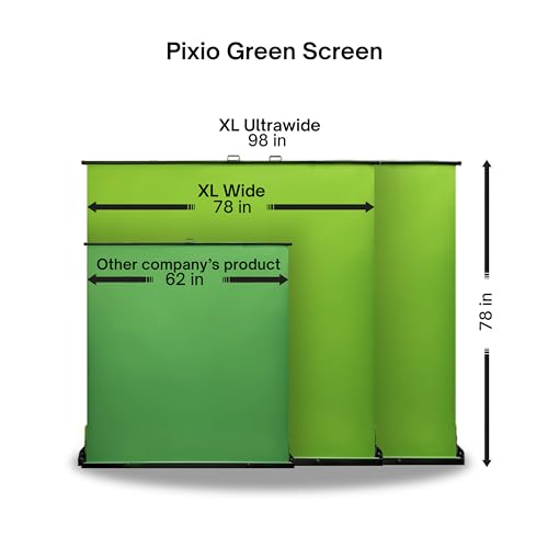 [Wide Version] Pixio Green Screen Extra Large Backdrop 78" L x 78" W - Free Standing, Portable, Collapsible, Auto-Locking Green Screen Background for Photoshoots, Filming, Streaming, TikTok, Zoom