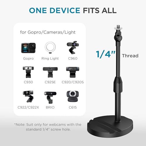 InnoGear Webcam Mount for Desk, Table Telescopic Webcam Stand with Phone Holder for Camera Webcam C922 C930e C920S C920 C615 C960 C920x BRIO 4K NexiGo N60, Right Light, GoPro with 1/4" Thread - style: Extendable Stand