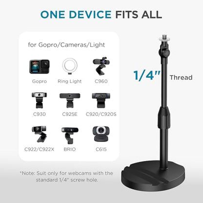 InnoGear Webcam Mount for Desk, Table Telescopic Webcam Stand with Phone Holder for Camera Webcam C922 C930e C920S C920 C615 C960 C920x BRIO 4K NexiGo N60, Right Light, GoPro with 1/4" Thread - style: Extendable Stand