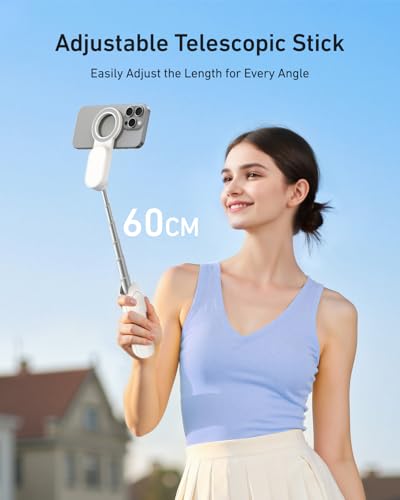 TELESIN Magnetic Phone Tripod, Mini Selfie Stick with Zoom Remote, Pocket-Size Mag-Safe Stand for iPhone 17 16 15 & Android, Solo Travel Gear & TikTok Vlogging Accessory